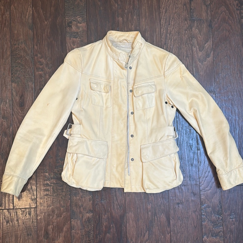 Banana Republic ivory leather moto jacket size XS